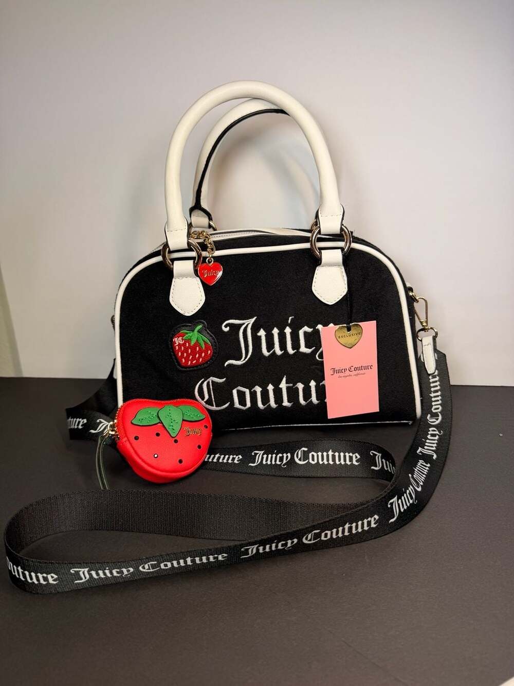 JuicyCouture Sweet N Juicy Apple Satchel Liquorice Black Crossbody Bag Purse NWT